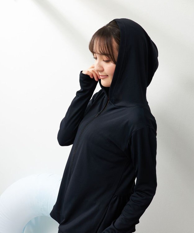 OP／FILA 【Ocean Pacific】バックフリルラッシュガード パーカー ブラック