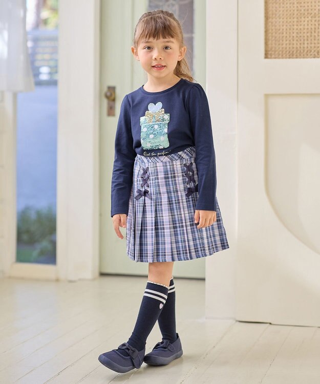 ANY KIDS チェック柄 ガーリー スカパン ピンク系