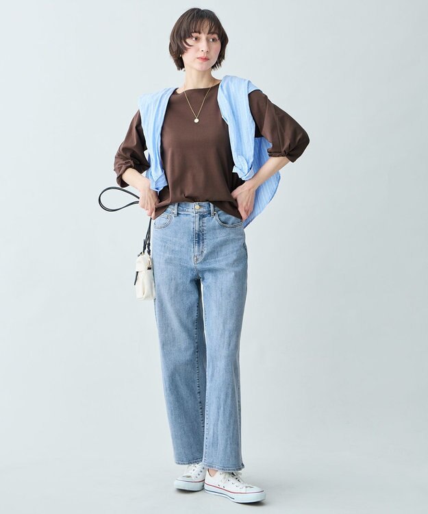 ANY L 【WEB限定】シルケットスムースツイストスリーブカットソー ブラウン