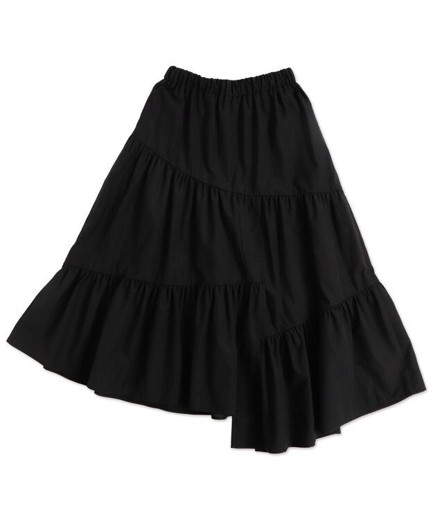 WEGO 【ウエストゴム】ランダムフリルロングスカート ブラック