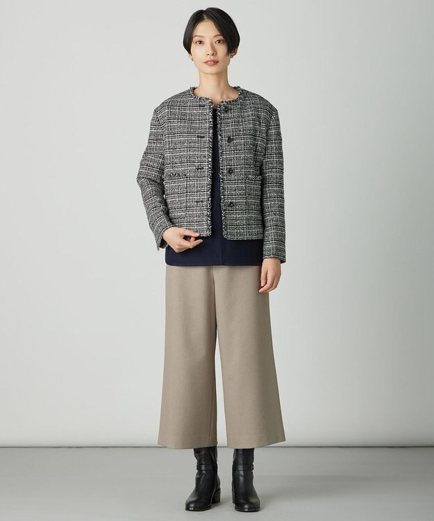 J.PRESS LADIES L Lightループチェック ツイード ジャケット ブラックミックス系