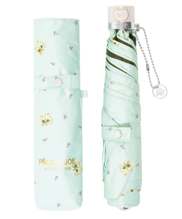 MOONBAT 【 遮光率100％/遮熱/UV/軽量】PAUL&JOE ACCESSOIRES(ポール&ジョー) 晴雨兼用日傘 ジプシー ネコ 折りたたみ傘 ミントグリーン