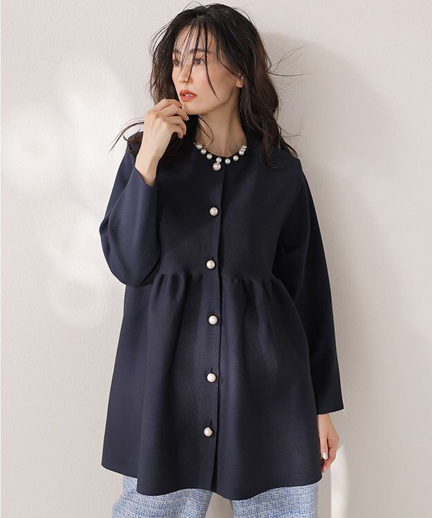 自由区 S 【洗える】パールディティールプルオーバー ニット ネイビー