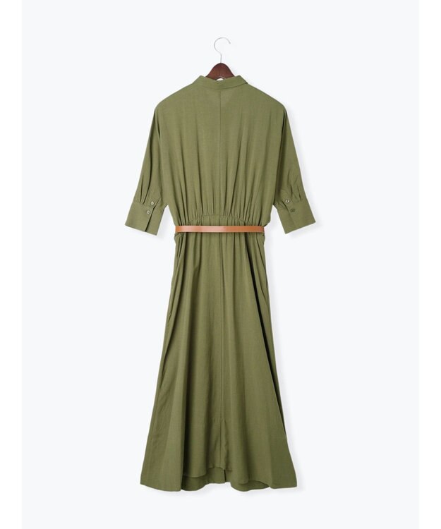 Te chichi ベルト付きレーヨンリネンシャツワンピース カーキ