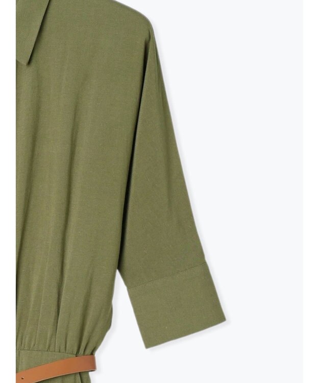 Te chichi ベルト付きレーヨンリネンシャツワンピース カーキ