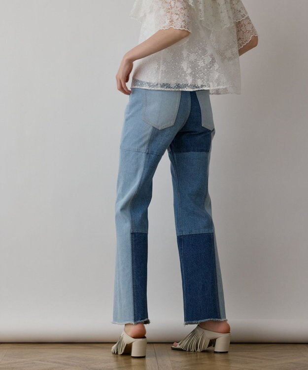 GRACE CONTINENTAL パッチワークデニムパンツ ブルー