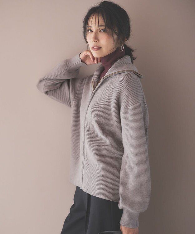 ANY L 【洗濯機可】ジップアップニットブルゾン グレージュ