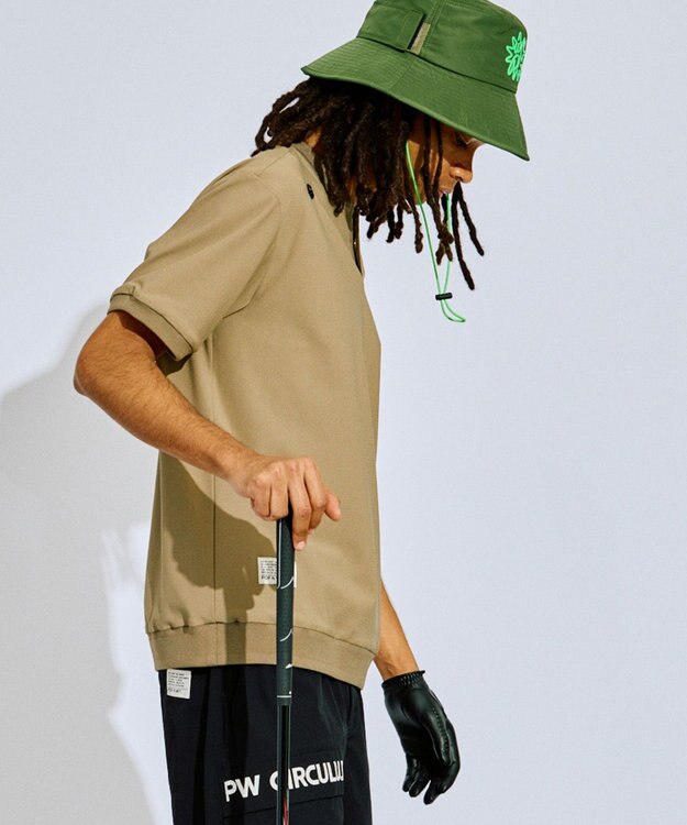 PW CIRCULUS 【吸水速乾 / UV遮蔽率99% UVカット / ストレッチ】【MEN】ベースボールカラーポロシャツ ゴルフ ベージュ系