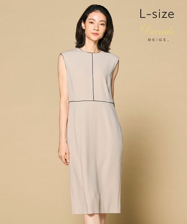 BEIGE， 【洗える・L-size】CINDY / クルーネックドレス Sheer Orange × White