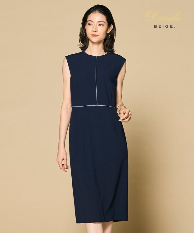 BEIGE， CINDY / クルーネックドレス Navy x White