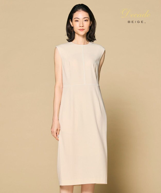 BEIGE， CINDY / クルーネックドレス Sheer Orange × White