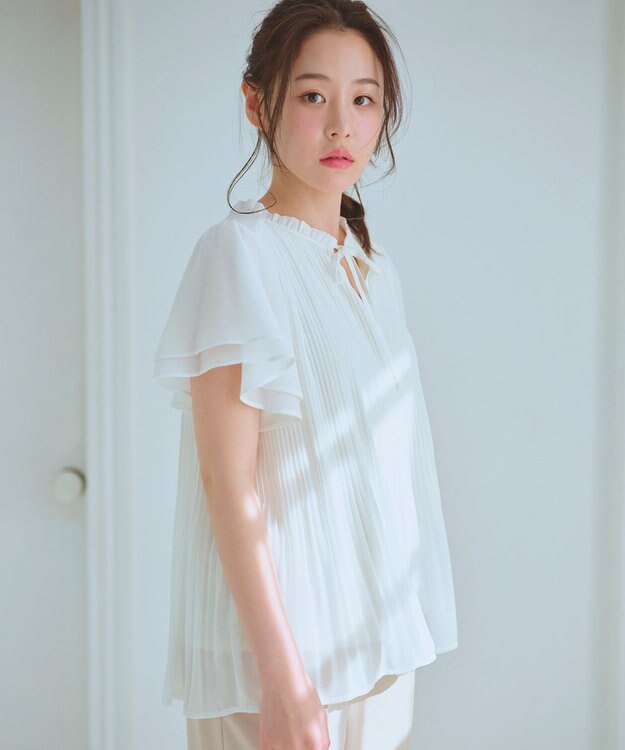 Feroux 【2WAY】シフォンジョーゼットプリーツ ブラウス アイボリー系