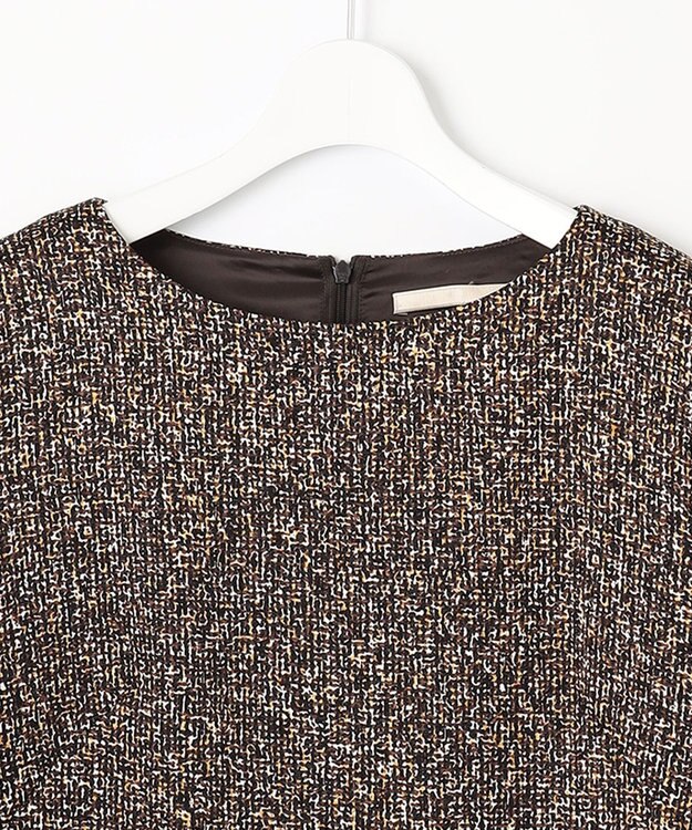 自由区 L 【洗える】ストレッチツイードプリント ワンピース ダークブラウン系5