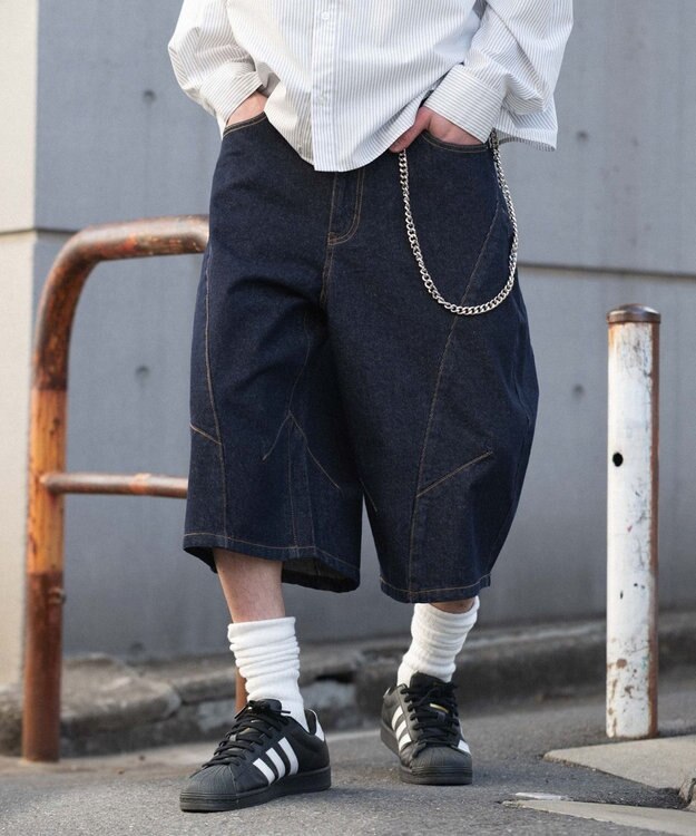 WEGO 【SMLサイズ展開】チェーン付きバルーンショーツ デニムインディゴ