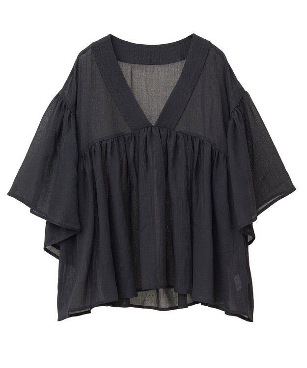 earth music&ecology Ｖネックギャザーブラウス Black