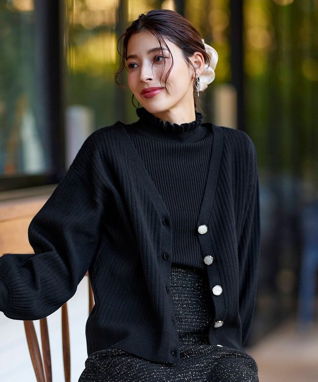 Tiaclasse 【洗える】シェルボタンカーディガン ブラック