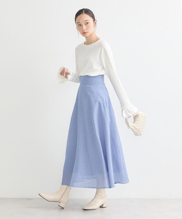 earth music&ecology シアーチェックスカート Blue