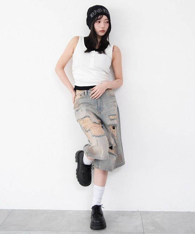 WEGO 【カップ付き】レイヤードデザインカップインタンク ホワイト