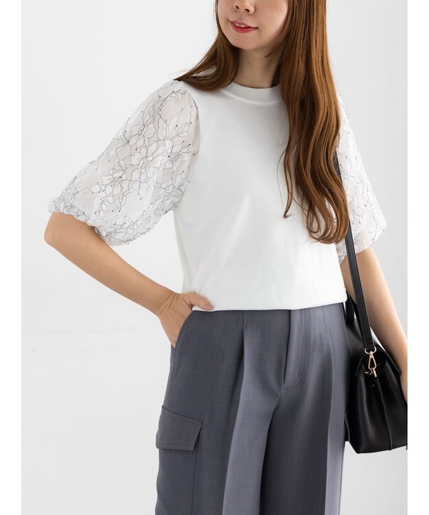 Te chichi レースバルーンスリーブニット オフホワイト