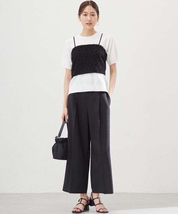 組曲 L 【ストレッチ・イージーケア】オシャクロス ガウチョパンツ ブラック系