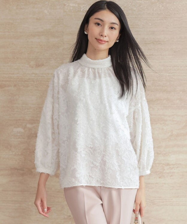 組曲 L 【KUMIKYOKU NAVY / 前後着用可】ヘアリーシフォン ブラウス アイボリー系