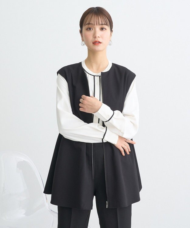 earth music&ecology バイカラータックブラウス Off White