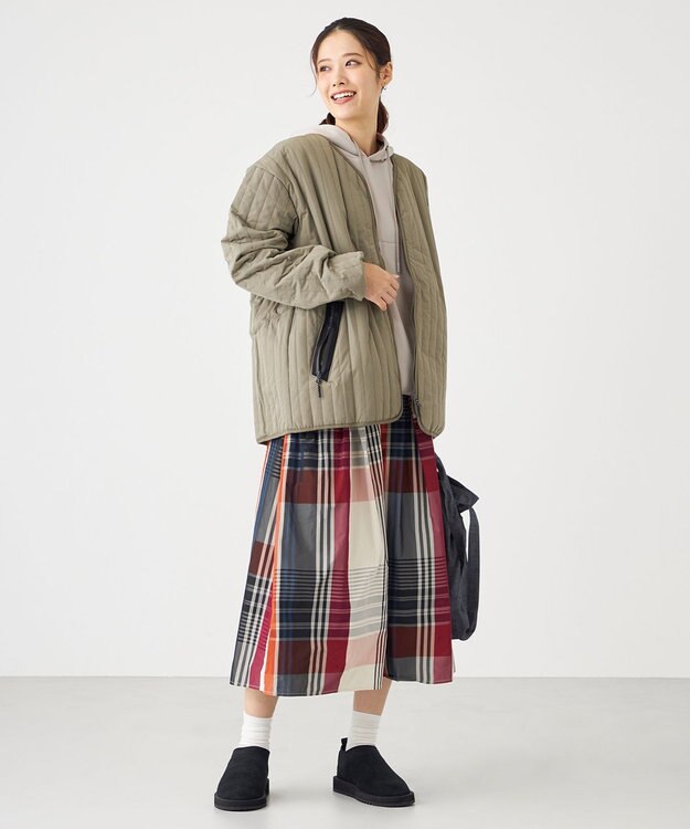 SHARE PARK LADIES 【UNISEX】キルティング蓄熱中綿 Ｖカーディガン（Mサイズ） カーキ