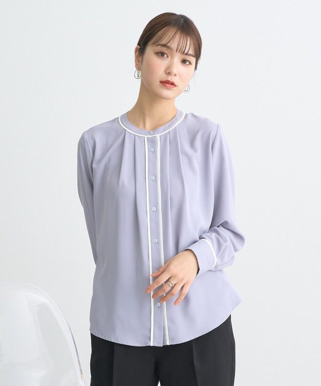 earth music&ecology バイカラータックブラウス Gray