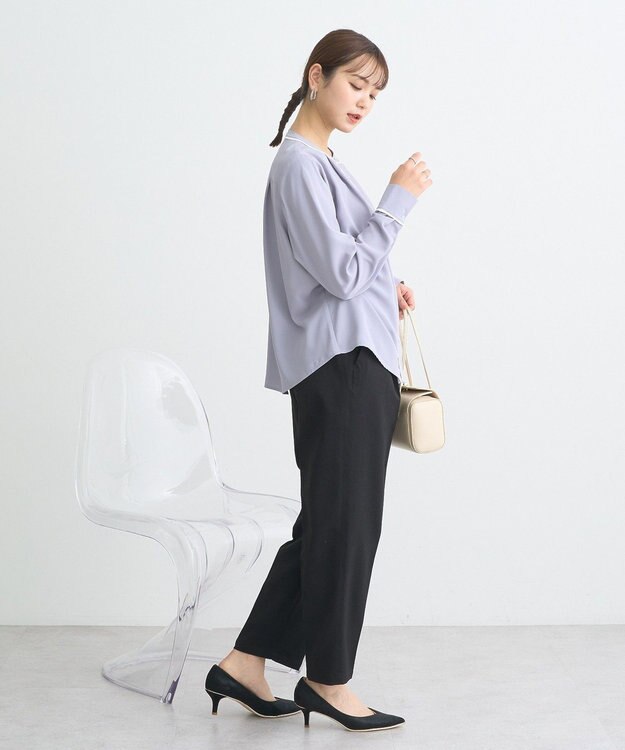 earth music&ecology バイカラータックブラウス Gray