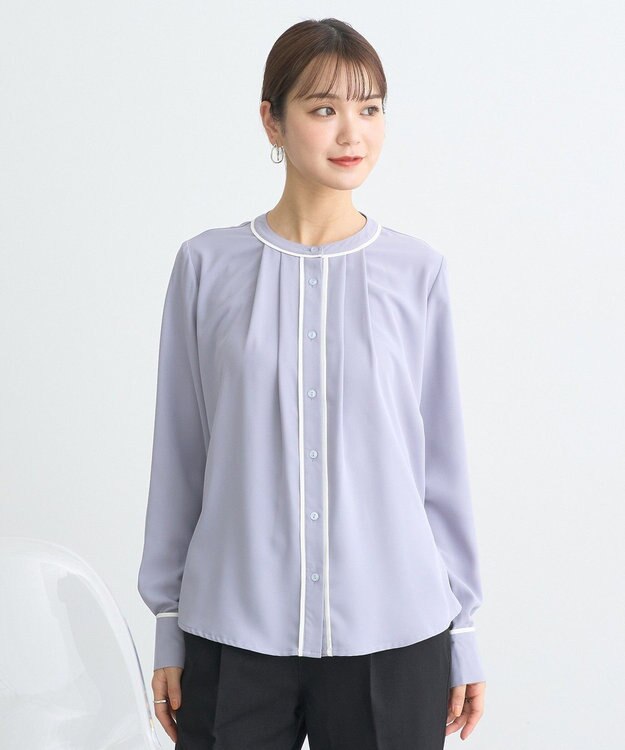 earth music&ecology バイカラータックブラウス Gray