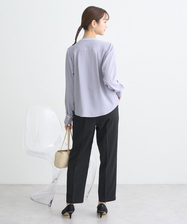 earth music&ecology バイカラータックブラウス Gray