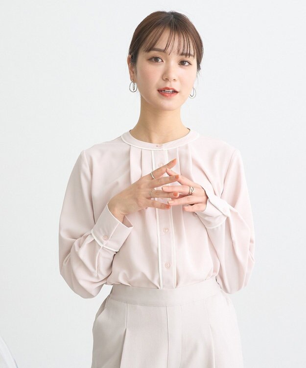 earth music&ecology バイカラータックブラウス Pink Beige