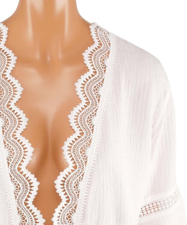 San-ai Resort（三愛水着楽園） 楊柳×レース　羽織り　F【San-ai Resort（サンアイリゾート）】 ホワイト