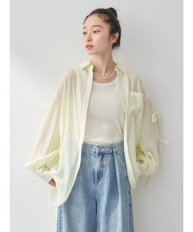 earth music&ecology 袖スリットリボンロングシャツ Yellow