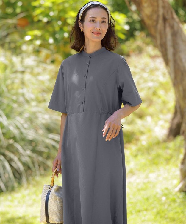 J.PRESS LADIES ソフトタフタクロス シャツ ワンピース グレー系