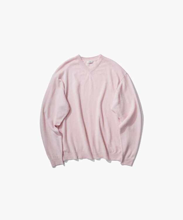 ATON LINEN WOOL BRUSHED | Vネックセーター - UNISEX PINK