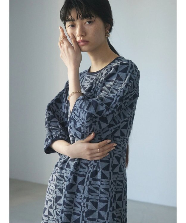 Green Parks ａ．ニットジャガード柄ワンピース Blue