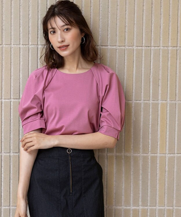 ANY SIS L 【接触冷感・UVケア】着映えタックスリーブ カットソー ピンク