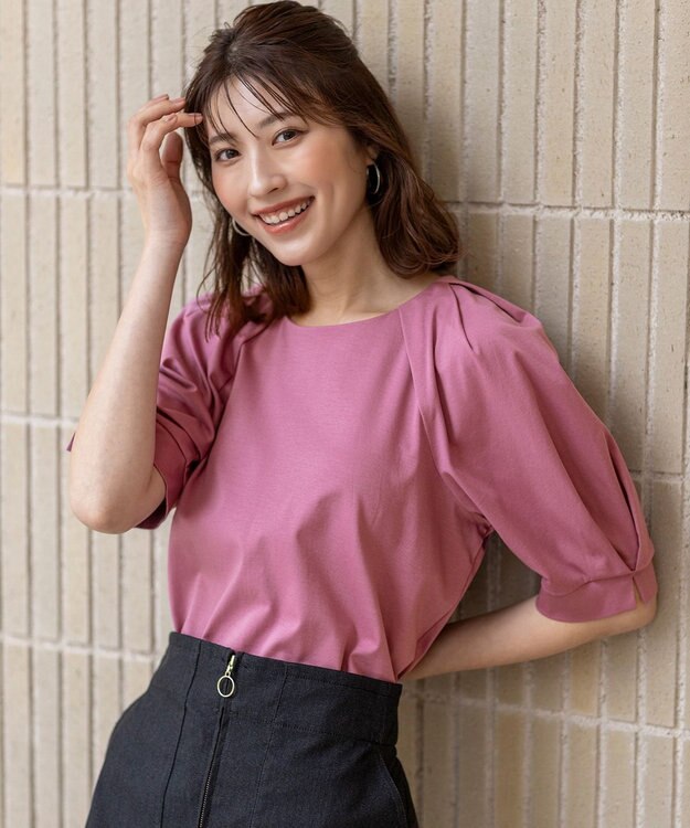 ANY SIS L 【接触冷感・UVケア】着映えタックスリーブ カットソー ピンク