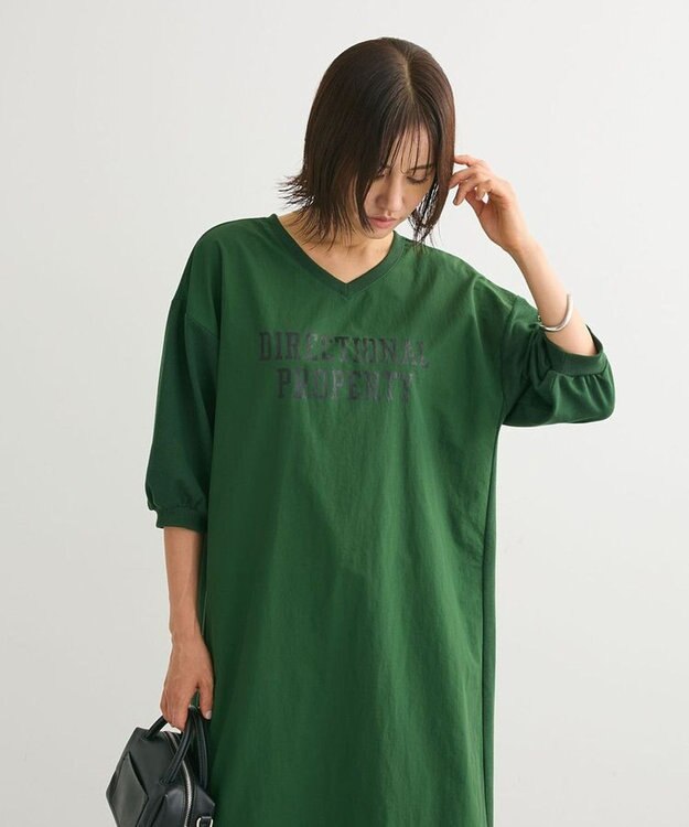 Green Parks ７分袖裏毛ドッキングロゴワンピース Green