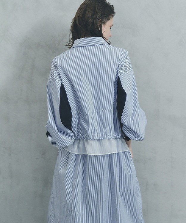 YECCA VECCA シアーMIXドロストデザインシャツワンピース Stripe