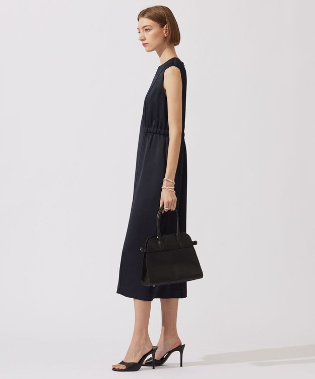 ICB 【洗える】 ストレッチハンマーサテン ノースリーブワンピース ネイビー系