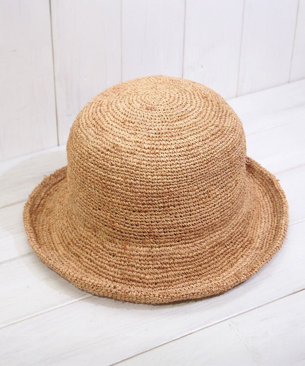 石田製帽 ラフィア糸入りかぎ編み後染　ショートセーラ ベージュミックス