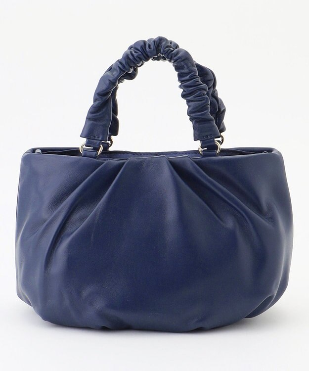 LA BAGAGERIE シープレザー ギャザーハンドル2wayラウンドトートバッグ ネイビー