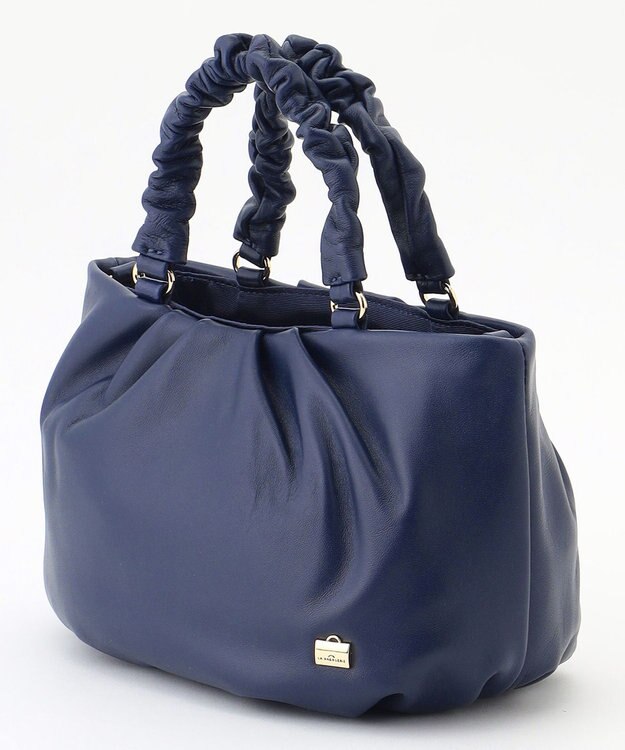 LA BAGAGERIE シープレザー ギャザーハンドル2wayラウンドトートバッグ ネイビー