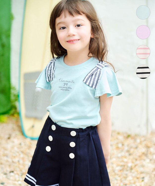 ANY KIDS ひんやりクール 肩リボンTシャツ ミント