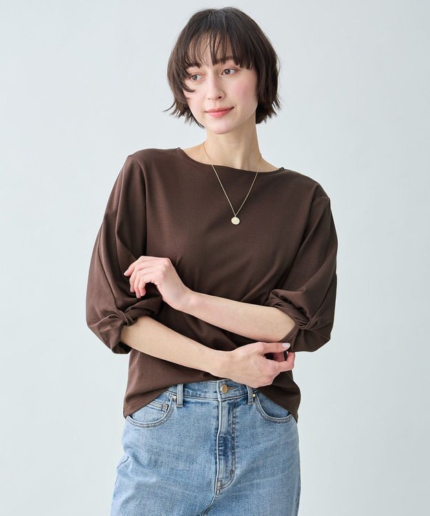 ANY L 【WEB限定】シルケットスムースツイストスリーブカットソー ブラウン