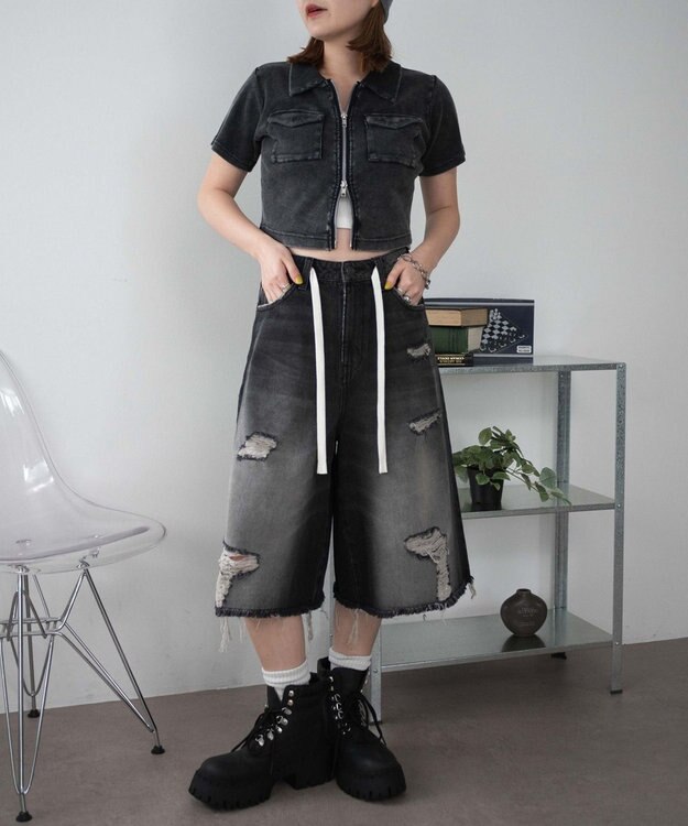 WEGO ポケットデザインWZIPトップス スミクロ