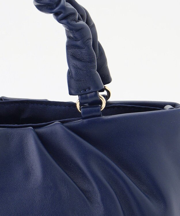 LA BAGAGERIE シープレザー ギャザーハンドル2wayラウンドトートバッグ ネイビー