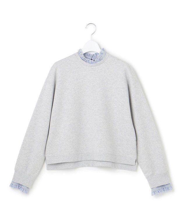 23区 S 【洗える】クリアコットンテリー ストライプフリル スウェット ライトグレー系